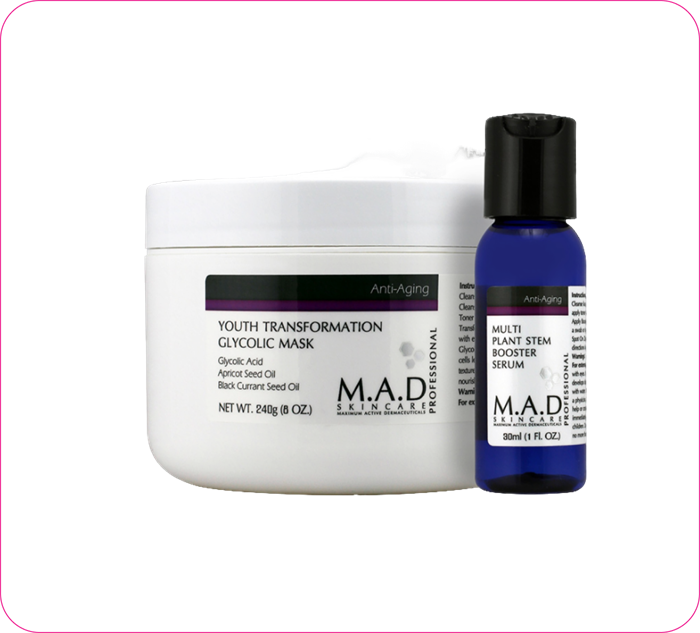 00187 Омолаживающая маска с гликолиевой кислотой + Сыворотка-бустер (Youth Transf Glycolic Mask+ Multi Plant Stem Booster Serum ) 240 гр 30 мл 377796966982